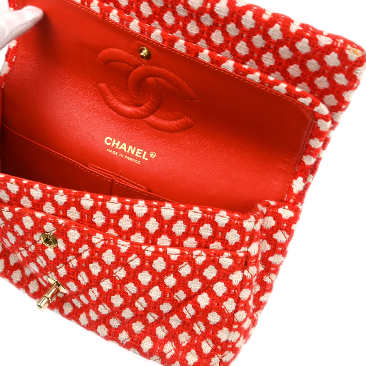 Chanel 2008-2009 Red Cotton Medium Classic Double Flap Shoulder Bag
