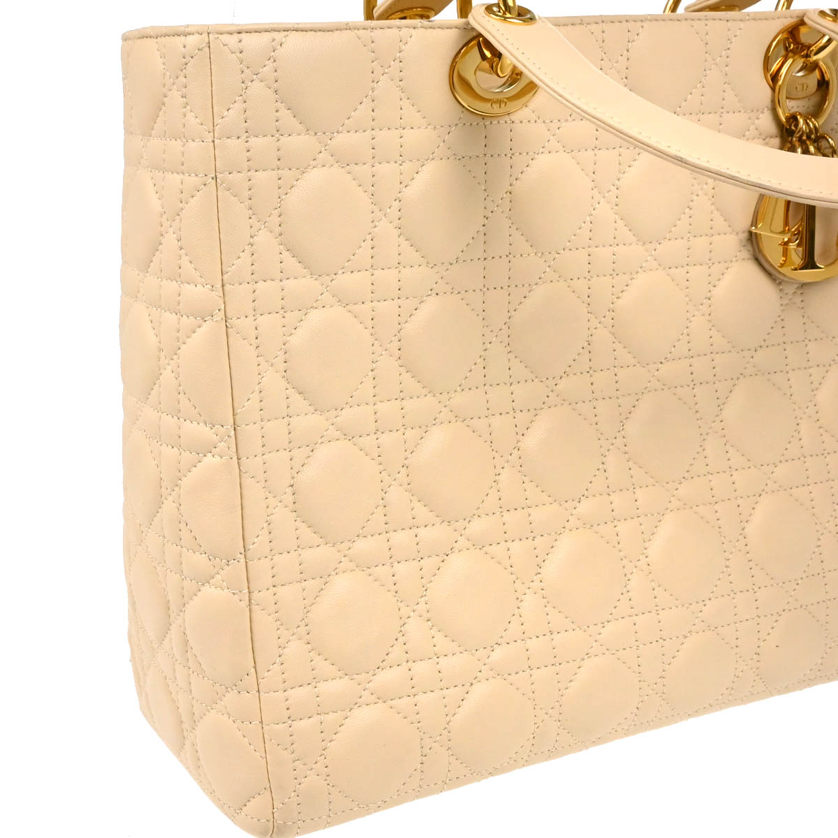 Christian Dior 2007 Beige Lambskin Large Lady Dior Cannage 2way Shoulder Handbag
