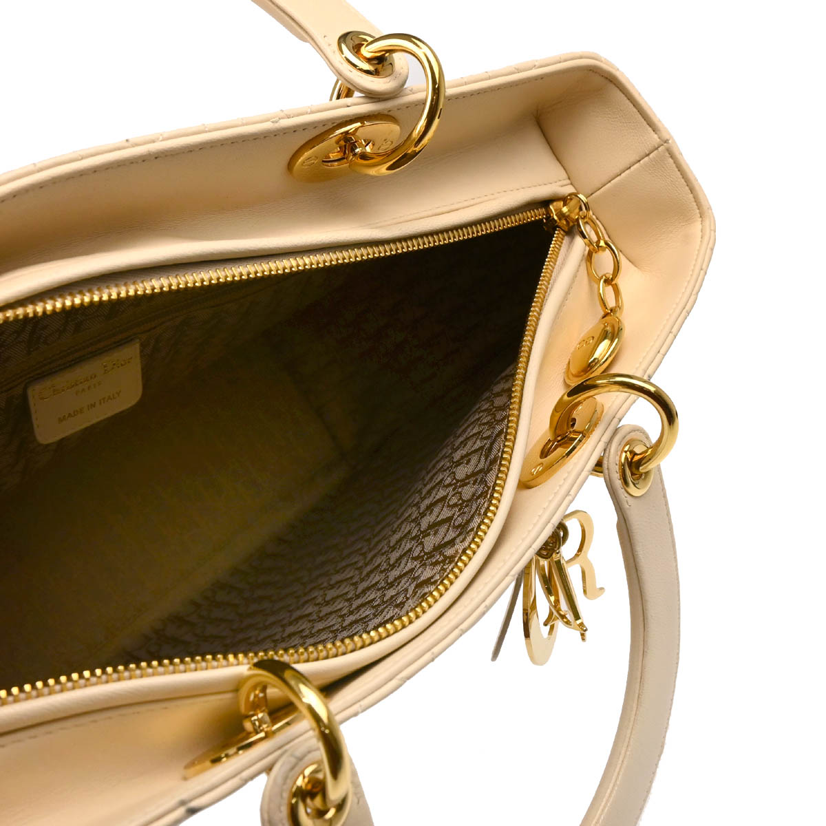 Christian Dior 2007 Beige Lambskin Large Lady Dior Cannage 2way Shoulder Handbag