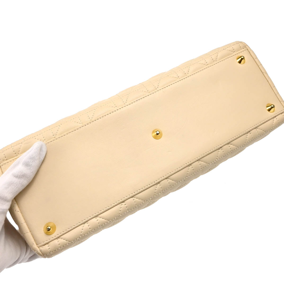 Christian Dior 2007 Beige Lambskin Large Lady Dior Cannage 2way Shoulder Handbag