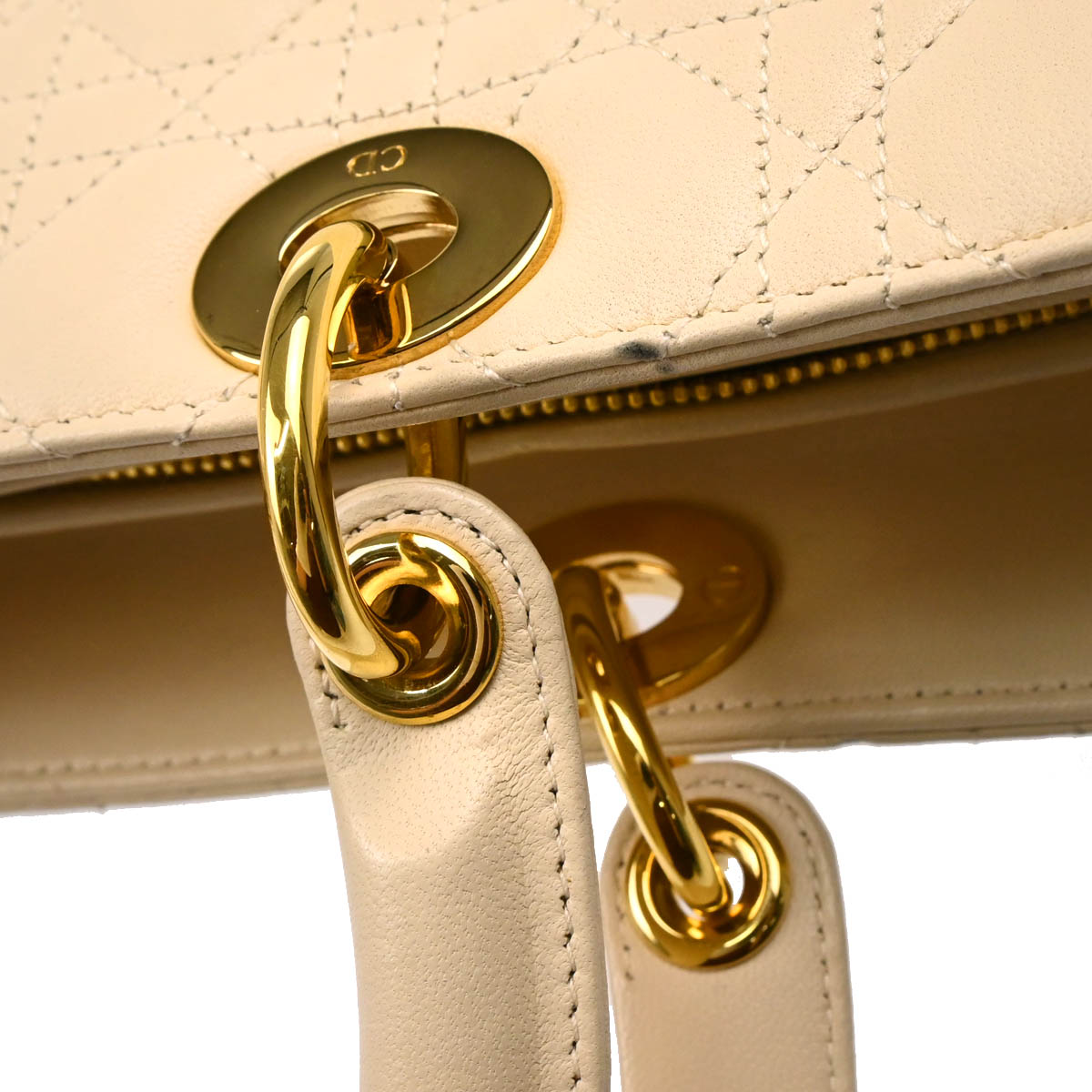 Christian Dior 2007 Beige Lambskin Large Lady Dior Cannage 2way Shoulder Handbag