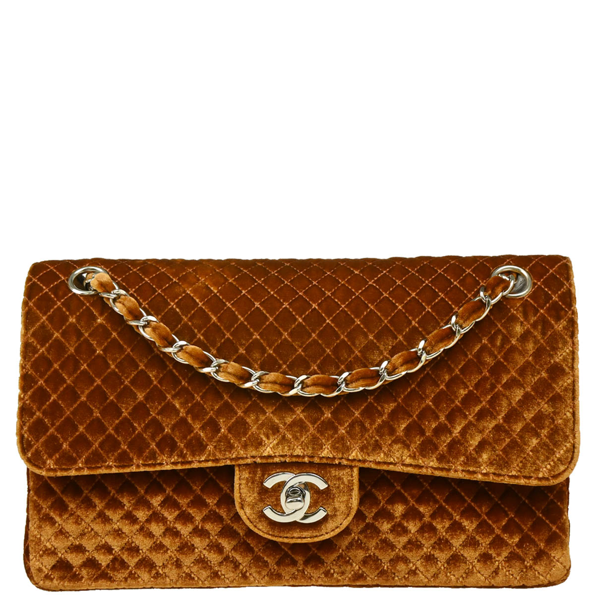 Chanel 1996-1997 Brown Velvet Single Flap Shoulder Bag