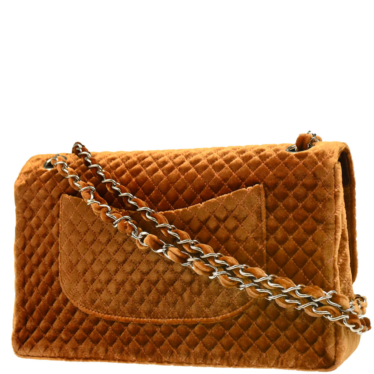 Chanel 1996-1997 Brown Velvet Single Flap Shoulder Bag