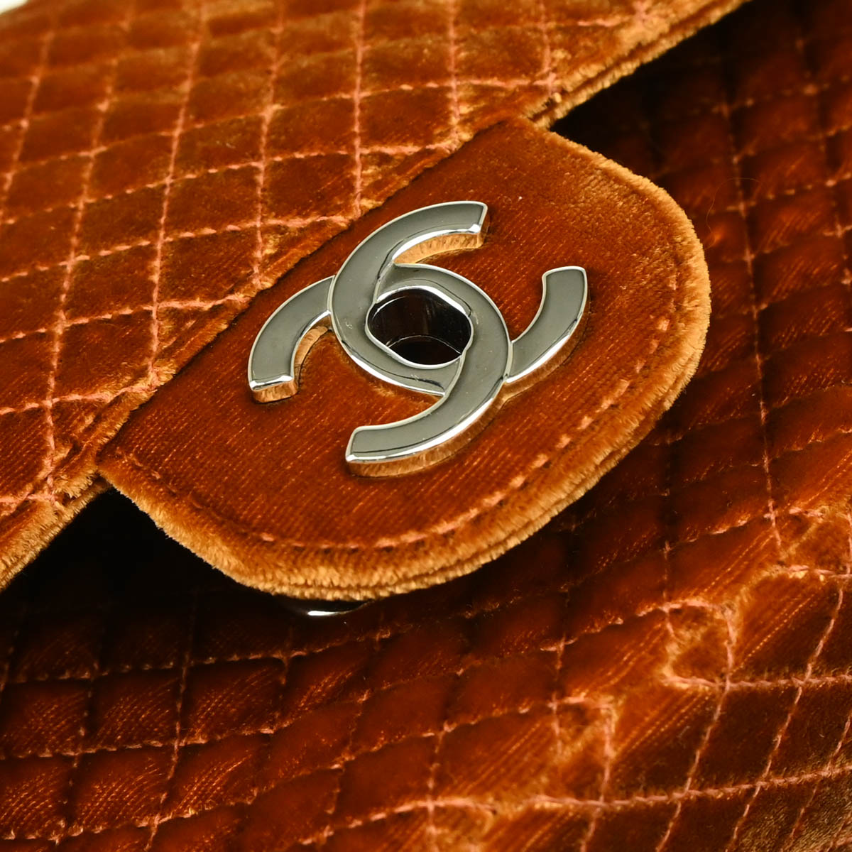 Chanel 1996-1997 Brown Velvet Single Flap Shoulder Bag