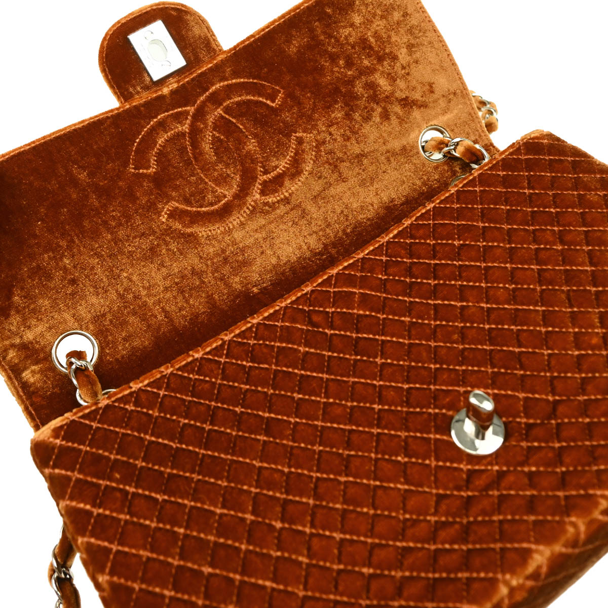 Chanel 1996-1997 Brown Velvet Single Flap Shoulder Bag