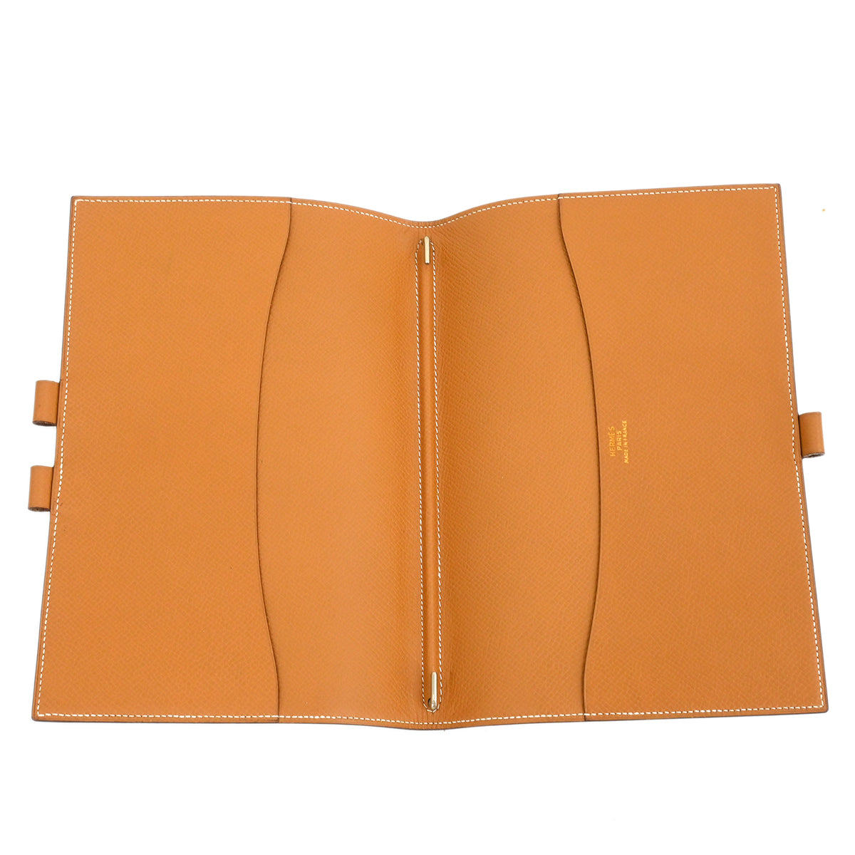 Hermes 1991 Gold Courchevel Vision Agenda Note Book Cover Small Good