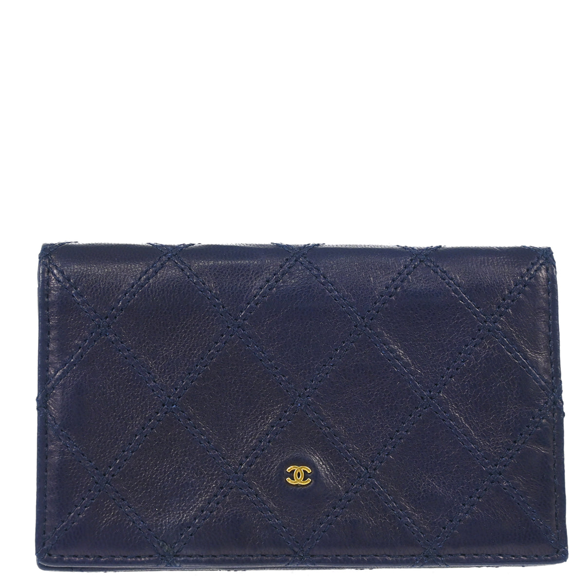 Chanel 1986-1988 Navy Lambskin Bicolore Bifold Wallet