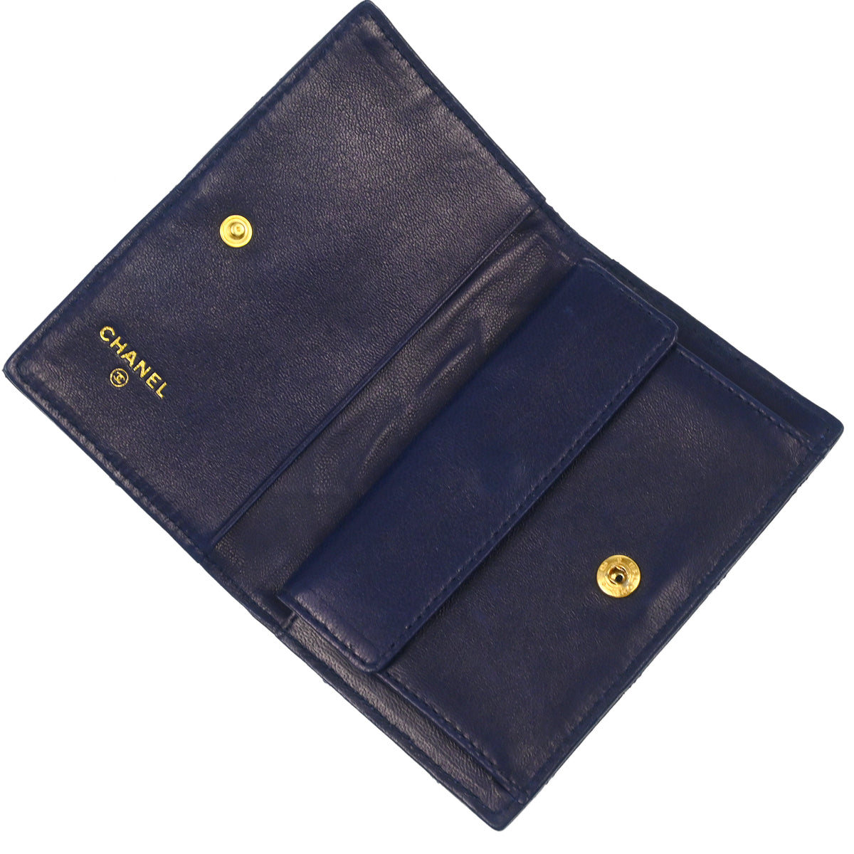 Chanel 1986-1988 Navy Lambskin Bicolore Bifold Wallet