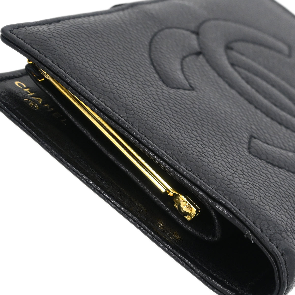 Chanel 1991-1994 Black Caviar Long Bifold Wallet