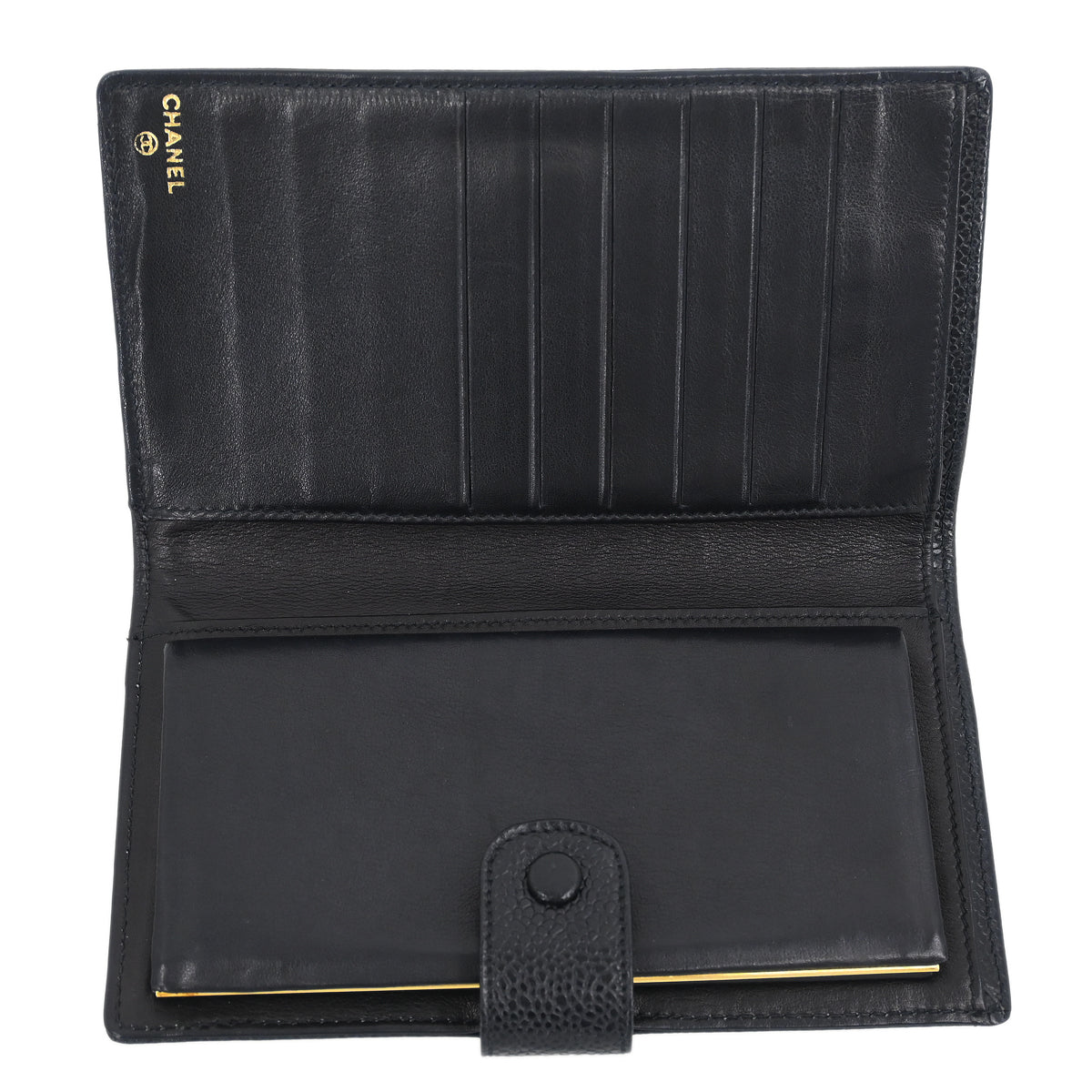 Chanel 1991-1994 Black Caviar Long Bifold Wallet