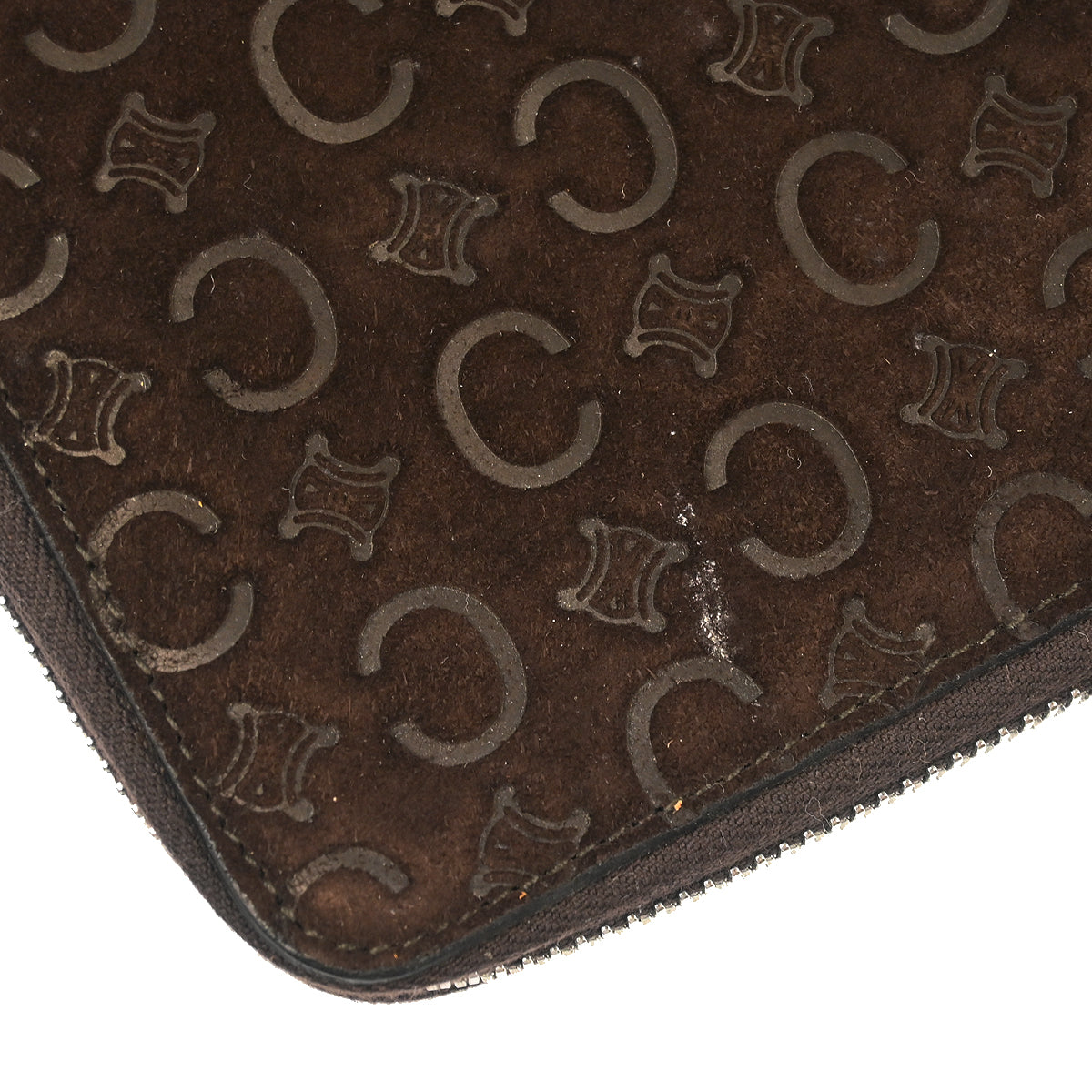 Celine Brown Suede Macadam Pouch Wallet