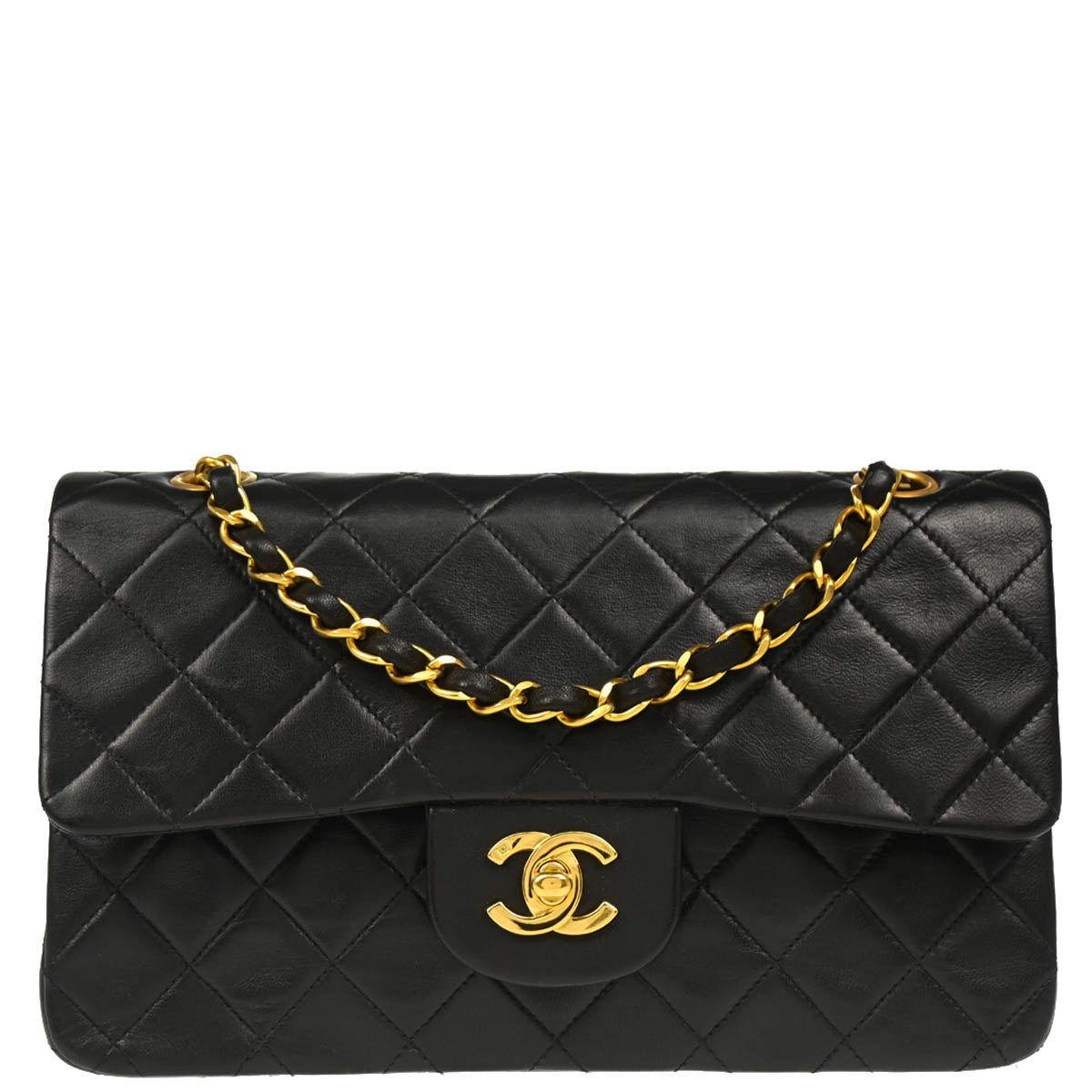 Chanel 1994-1996 Black Lambskin Small Classic Double Flap Shoulder Bag