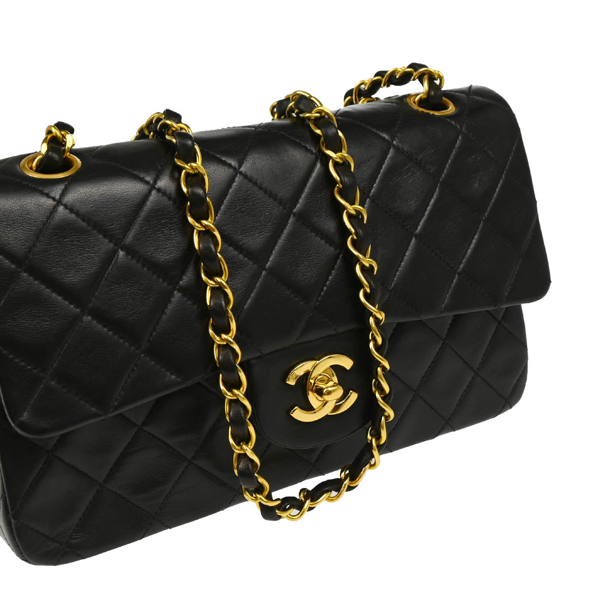 Chanel 1994-1996 Black Lambskin Small Classic Double Flap Shoulder Bag