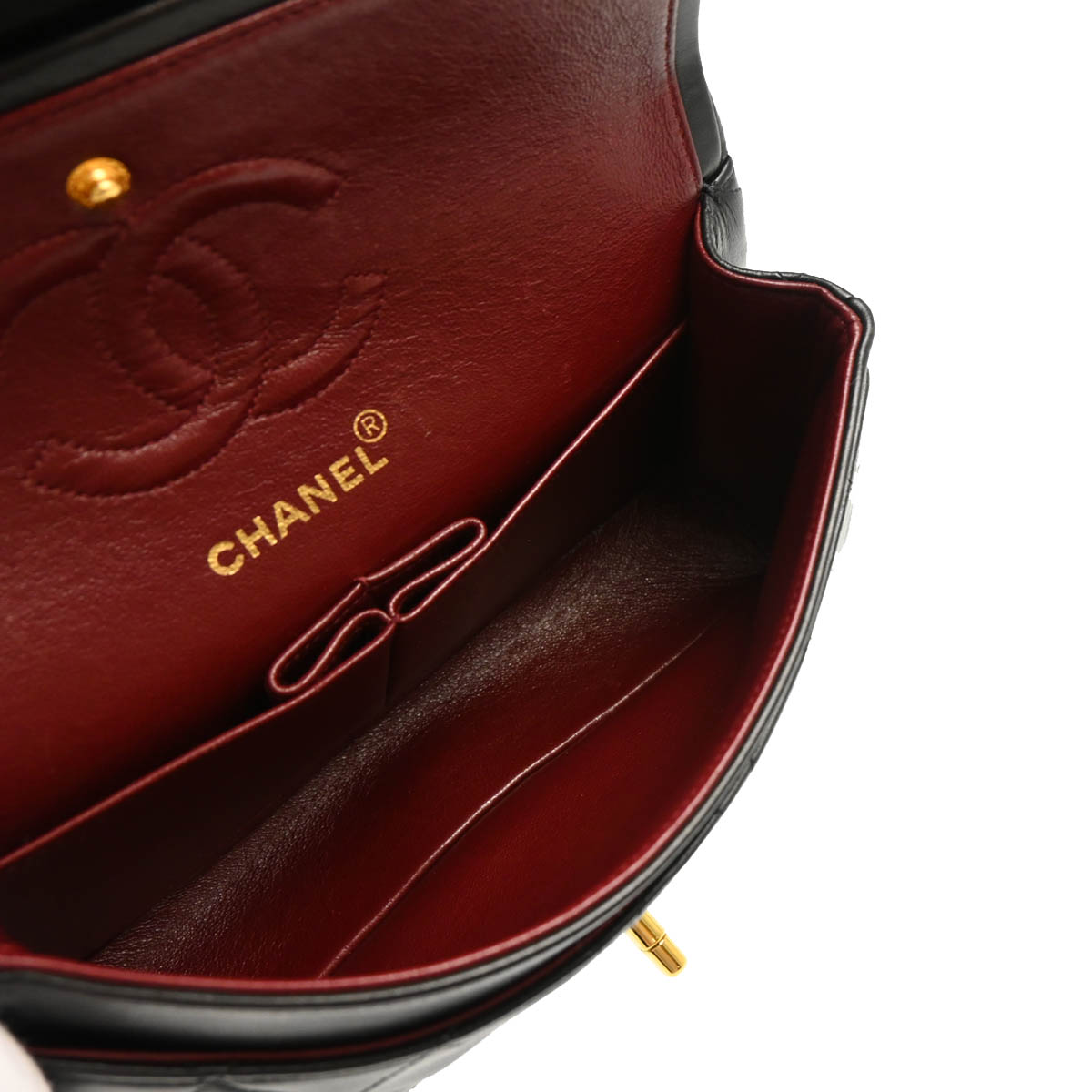 Chanel 1994-1996 Black Lambskin Small Classic Double Flap Shoulder Bag