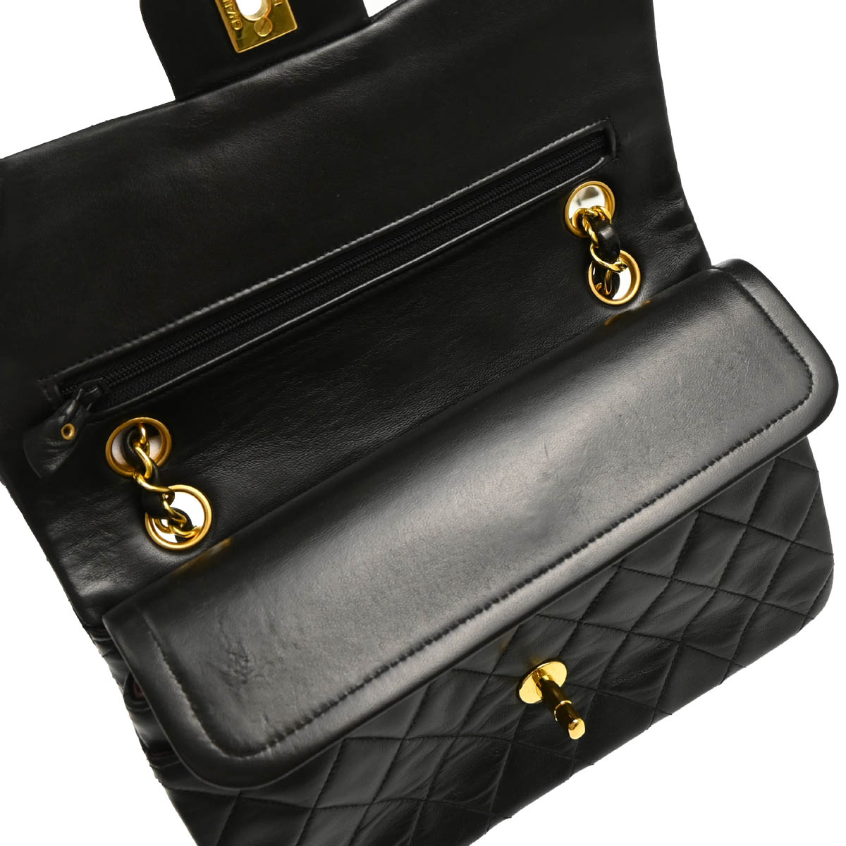 Chanel 1994-1996 Black Lambskin Small Classic Double Flap Shoulder Bag