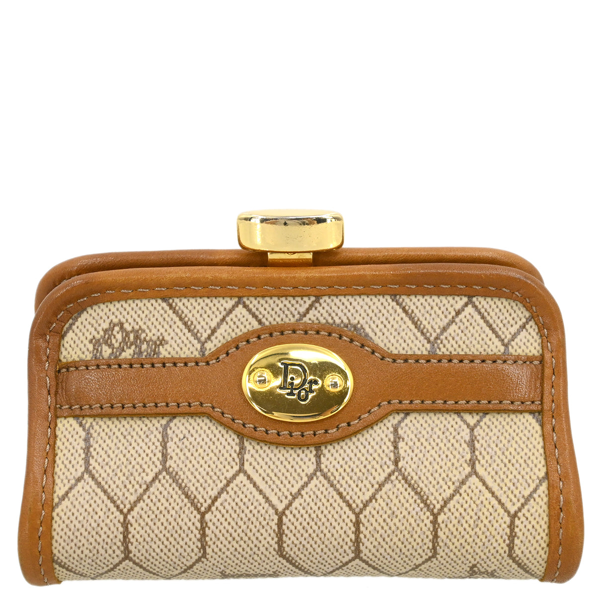Christian Dior Beige Honeycomb Coin Case Wallet