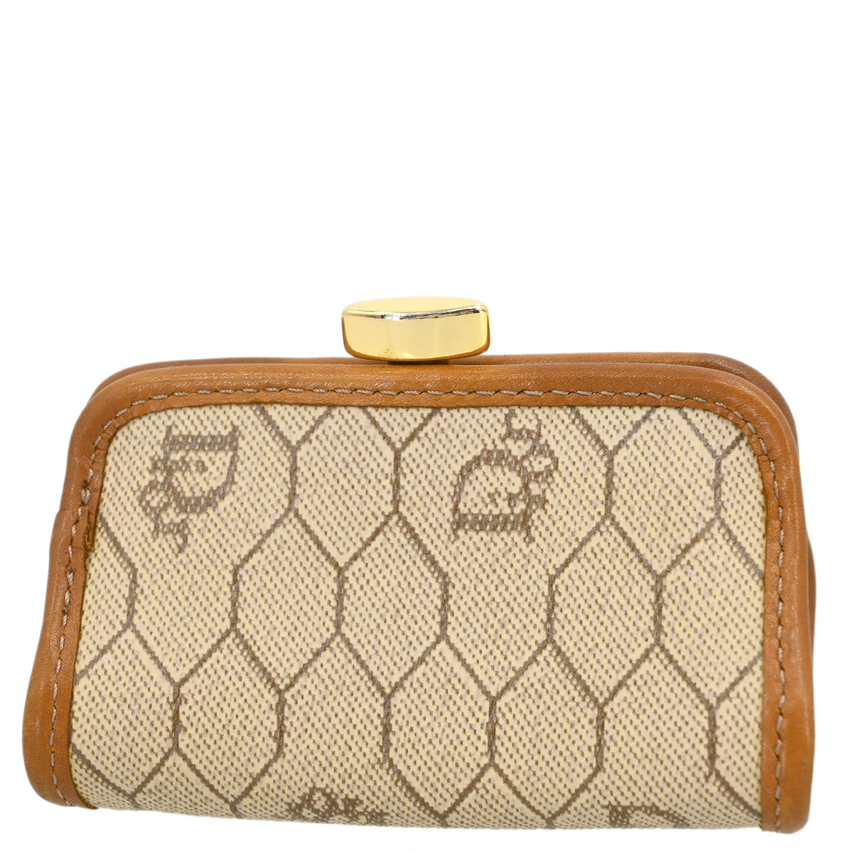 Christian Dior Beige Honeycomb Coin Case Wallet