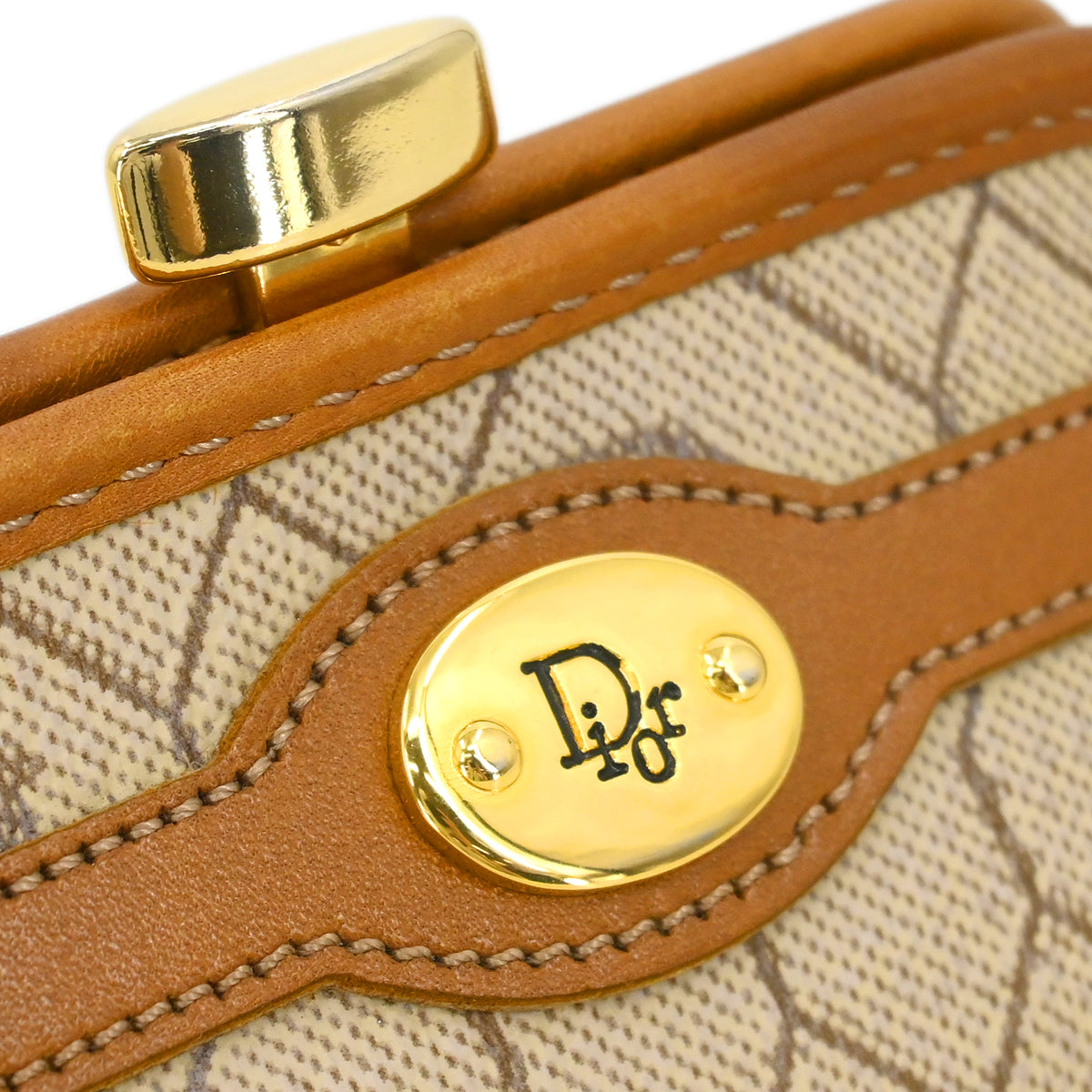 Christian Dior Beige Honeycomb Coin Case Wallet