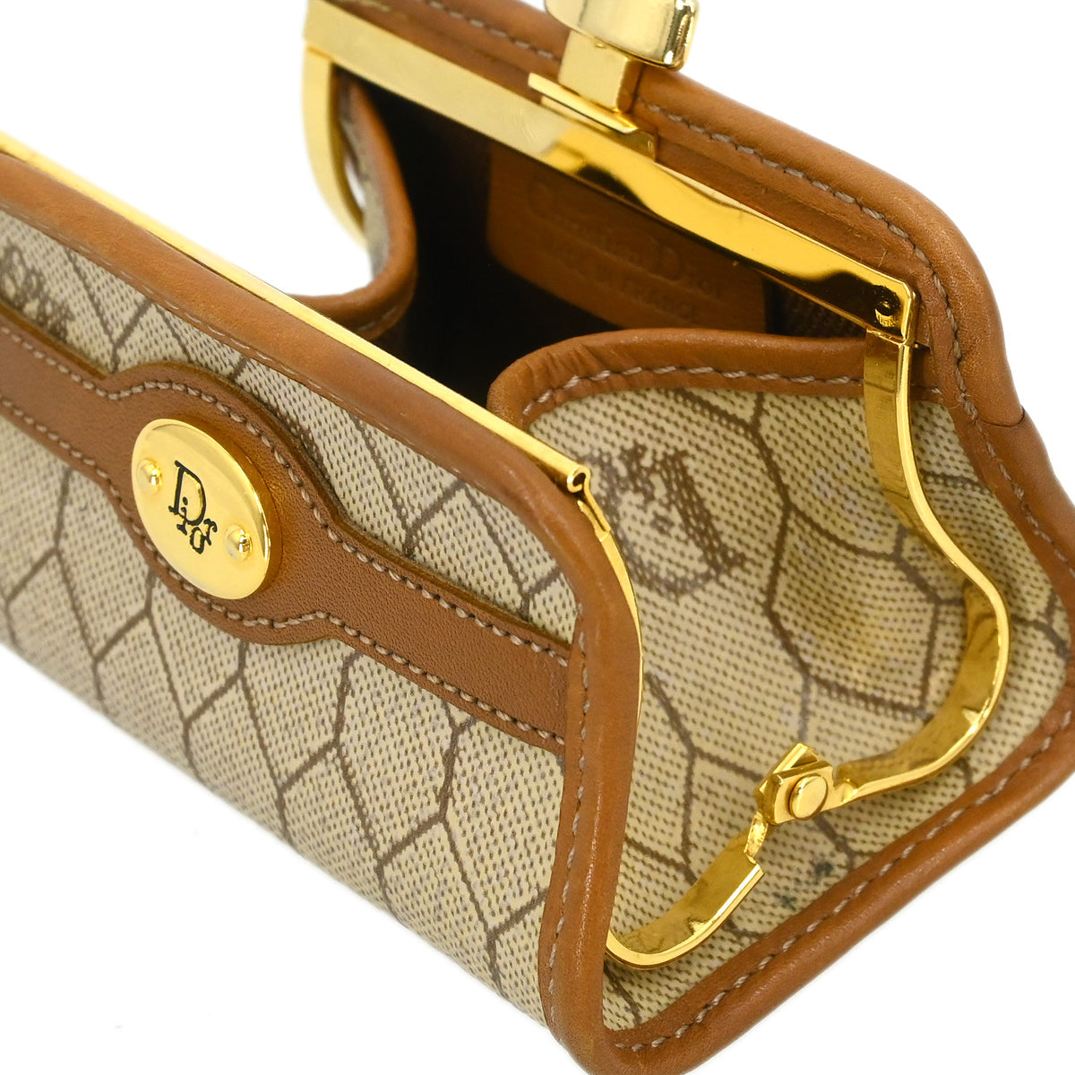 Christian Dior Beige Honeycomb Coin Case Wallet
