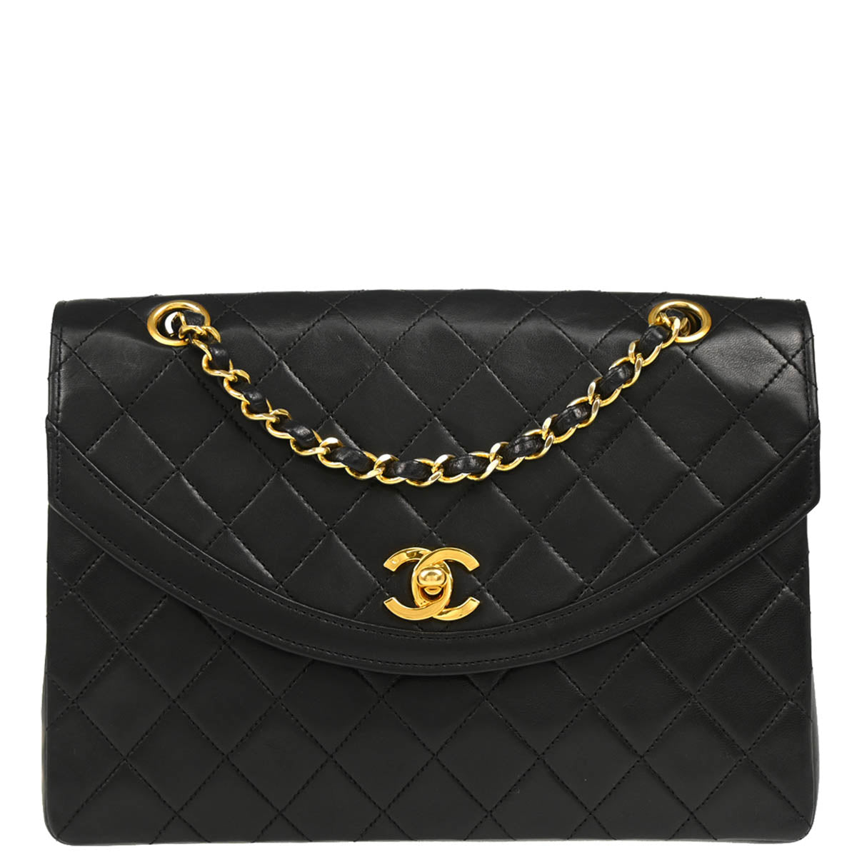 Chanel 1986-1988 Black Lambskin Single Flap Shoulder Bag