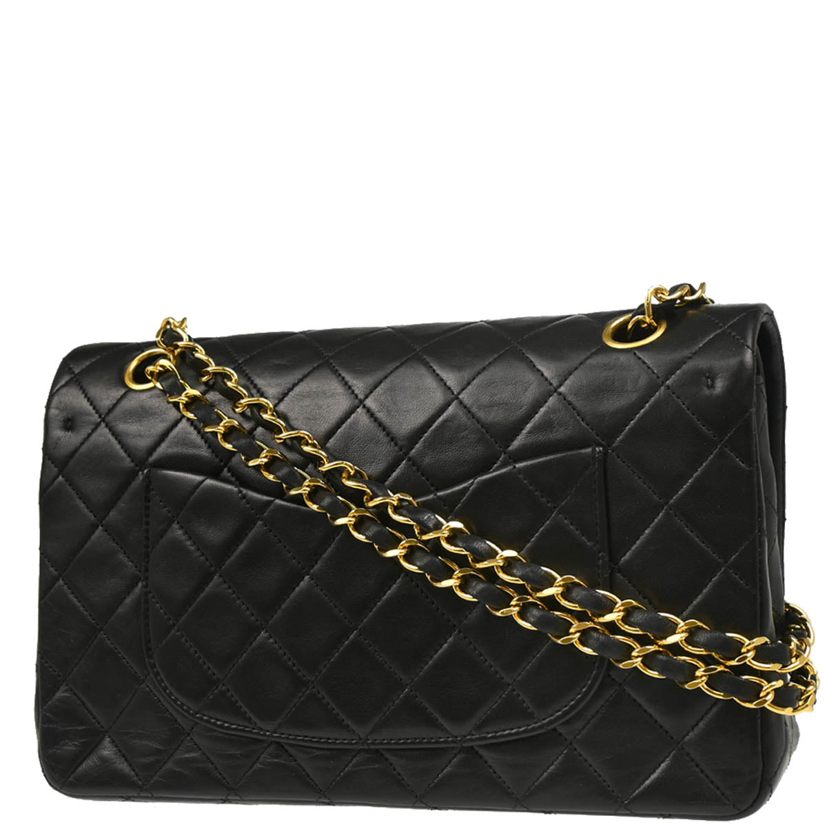Chanel 1989-1991 Black Lambskin Medium Classic Double Flap Shoulder Bag
