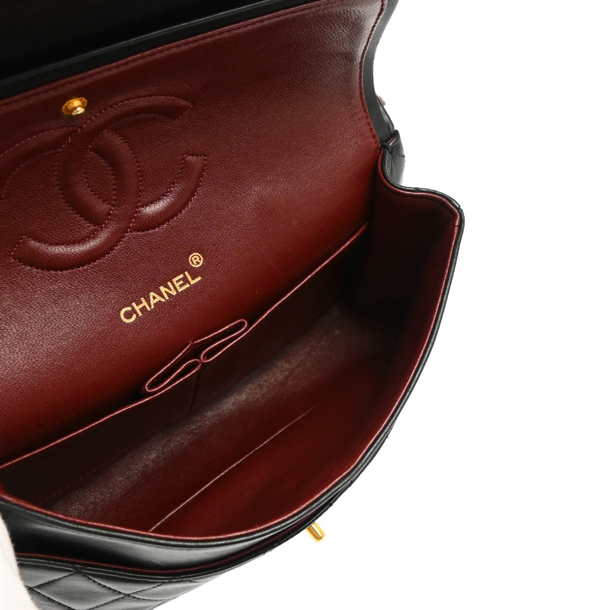 Chanel 1989-1991 Black Lambskin Medium Classic Double Flap Shoulder Bag