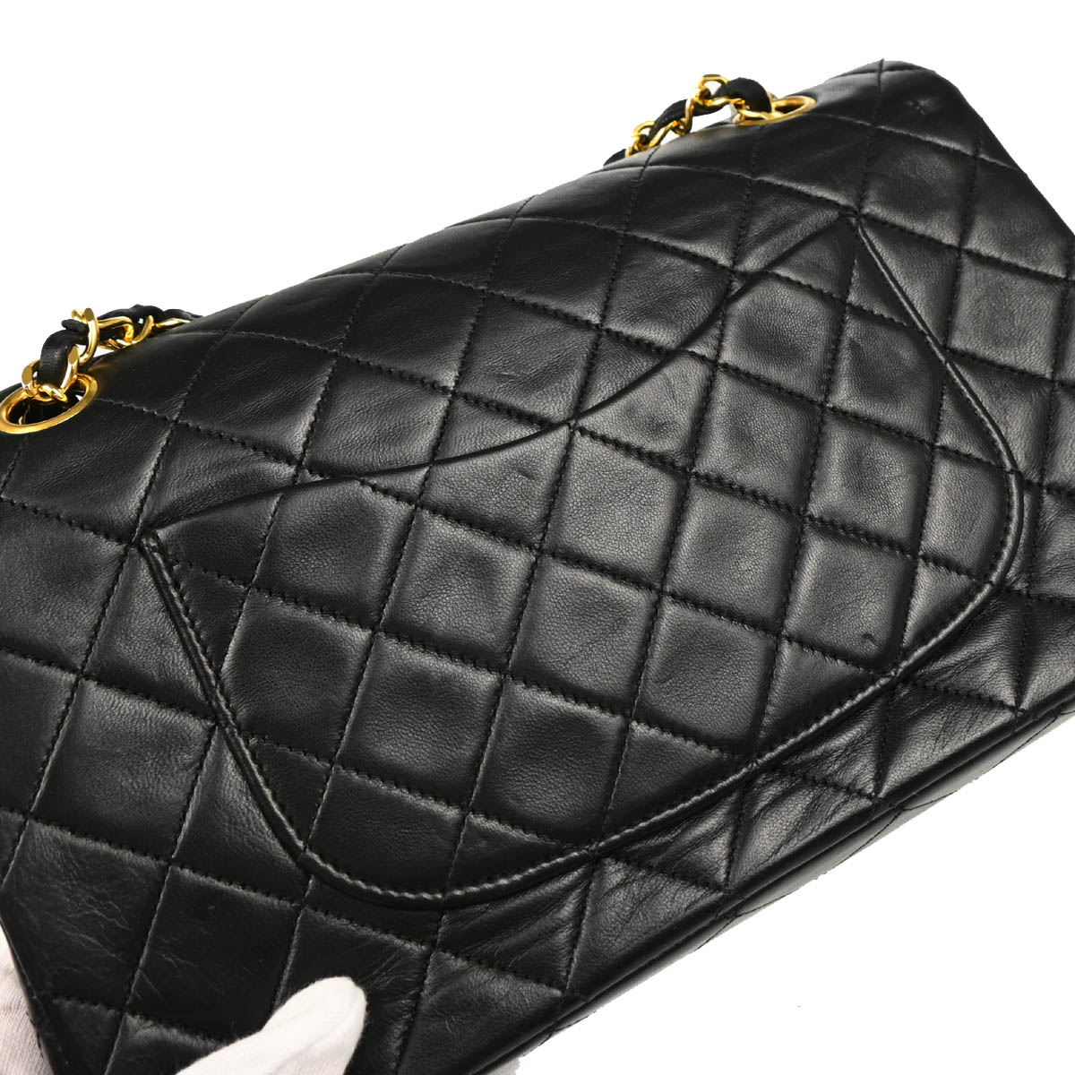 Chanel 1989-1991 Black Lambskin Medium Classic Double Flap Shoulder Bag