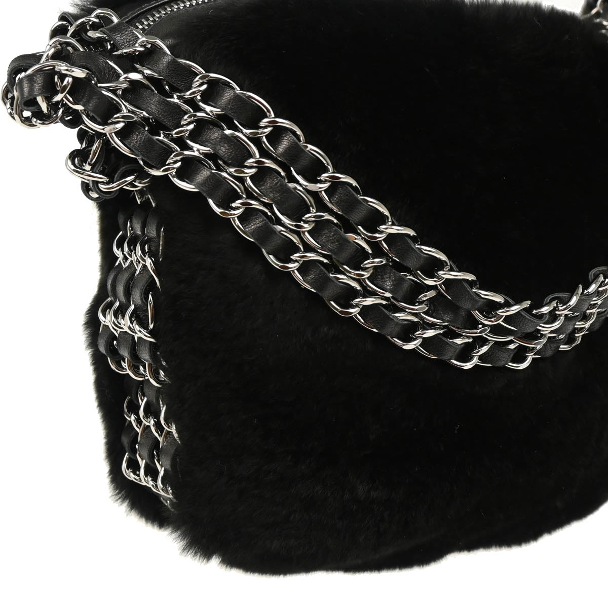 Chanel 2005-2006 Black Fur Chain Handbag