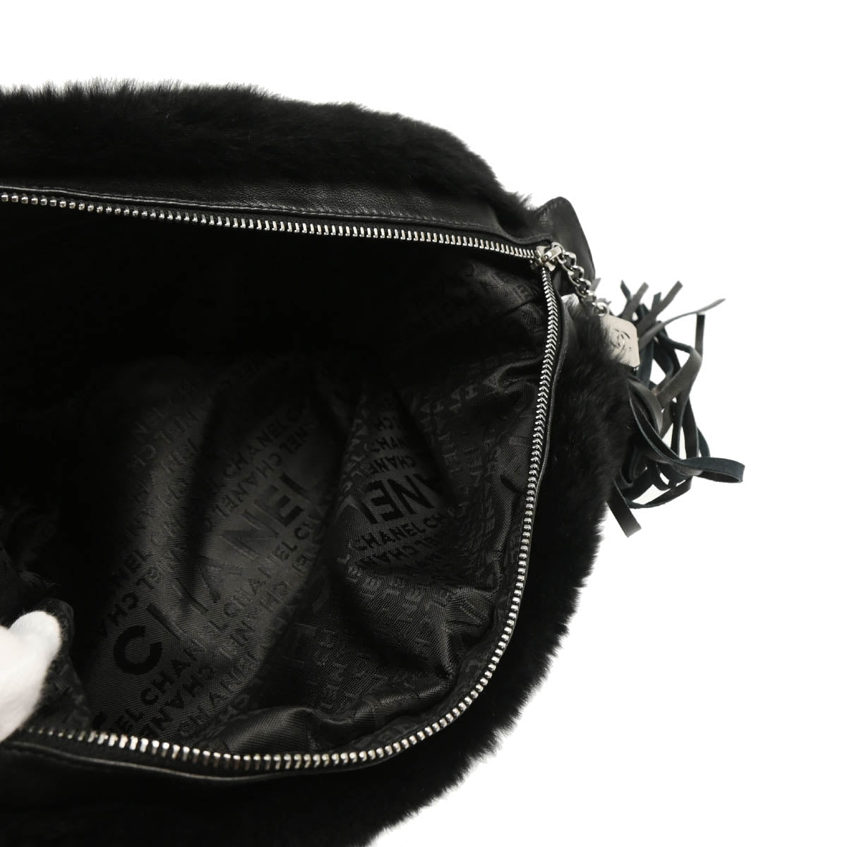 Chanel 2005-2006 Black Fur Chain Handbag