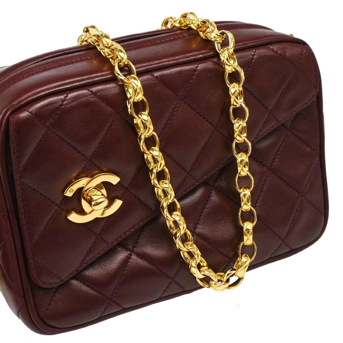 Chanel 1991-1994 Bordeaux Lambskin Camera Bag Mini