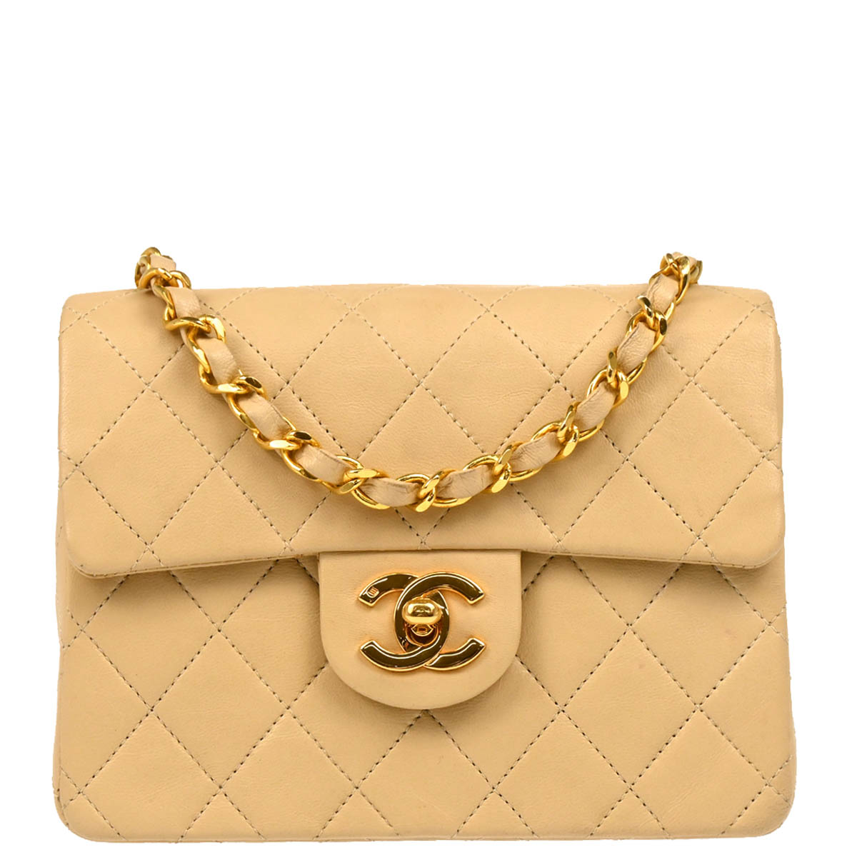 Chanel 1989-1991 Beige Lambskin Mini Classic Square Flap Shoulder Bag 17