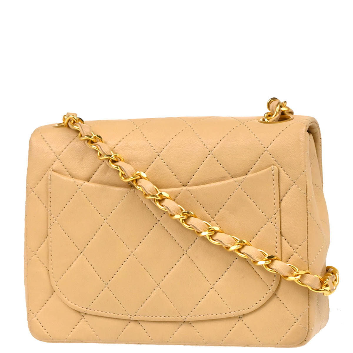 Chanel 1989-1991 Beige Lambskin Mini Classic Square Flap Shoulder Bag 17