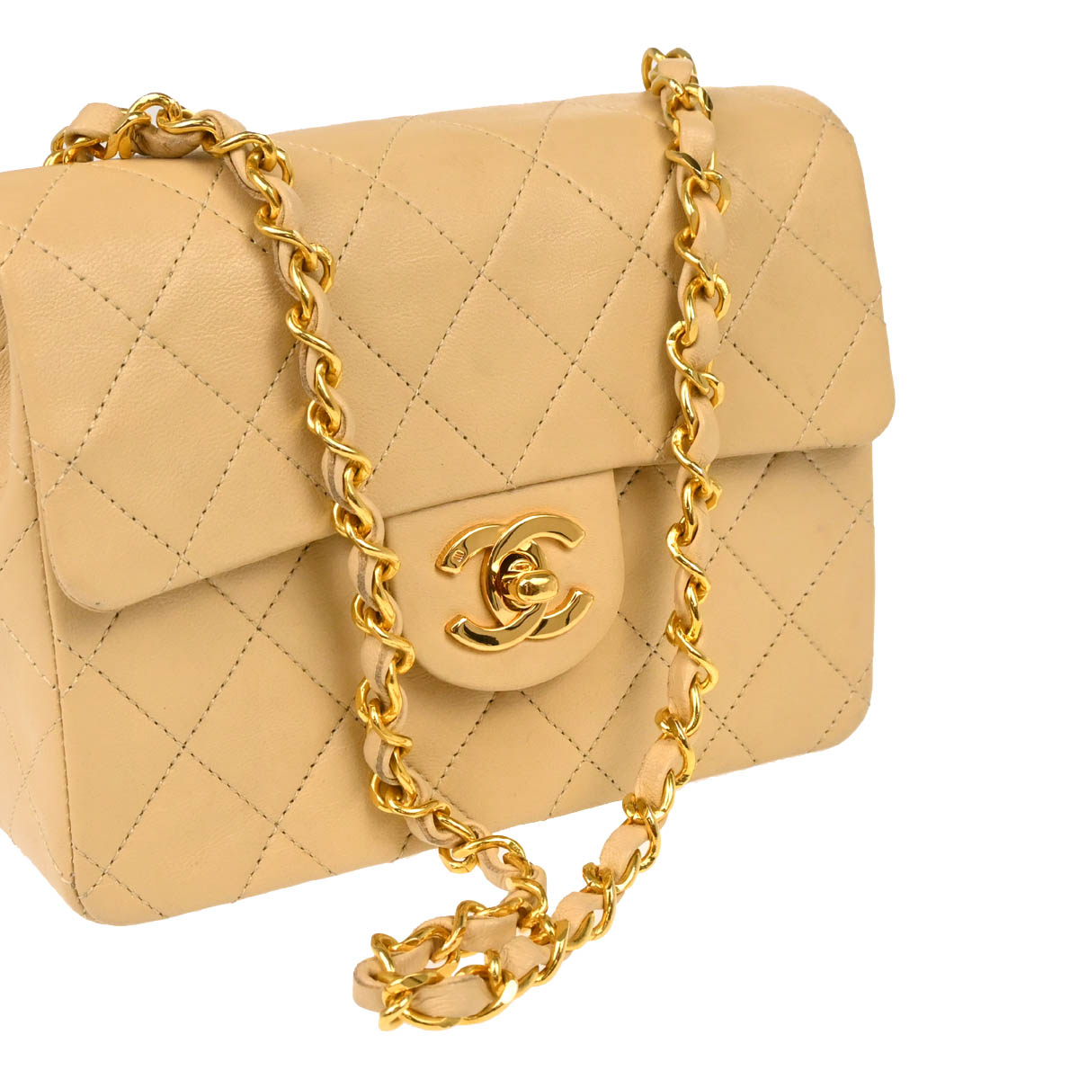 Chanel 1989-1991 Beige Lambskin Mini Classic Square Flap Shoulder Bag 17
