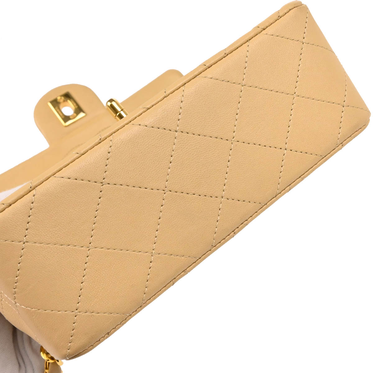 Chanel 1989-1991 Beige Lambskin Mini Classic Square Flap Shoulder Bag 17