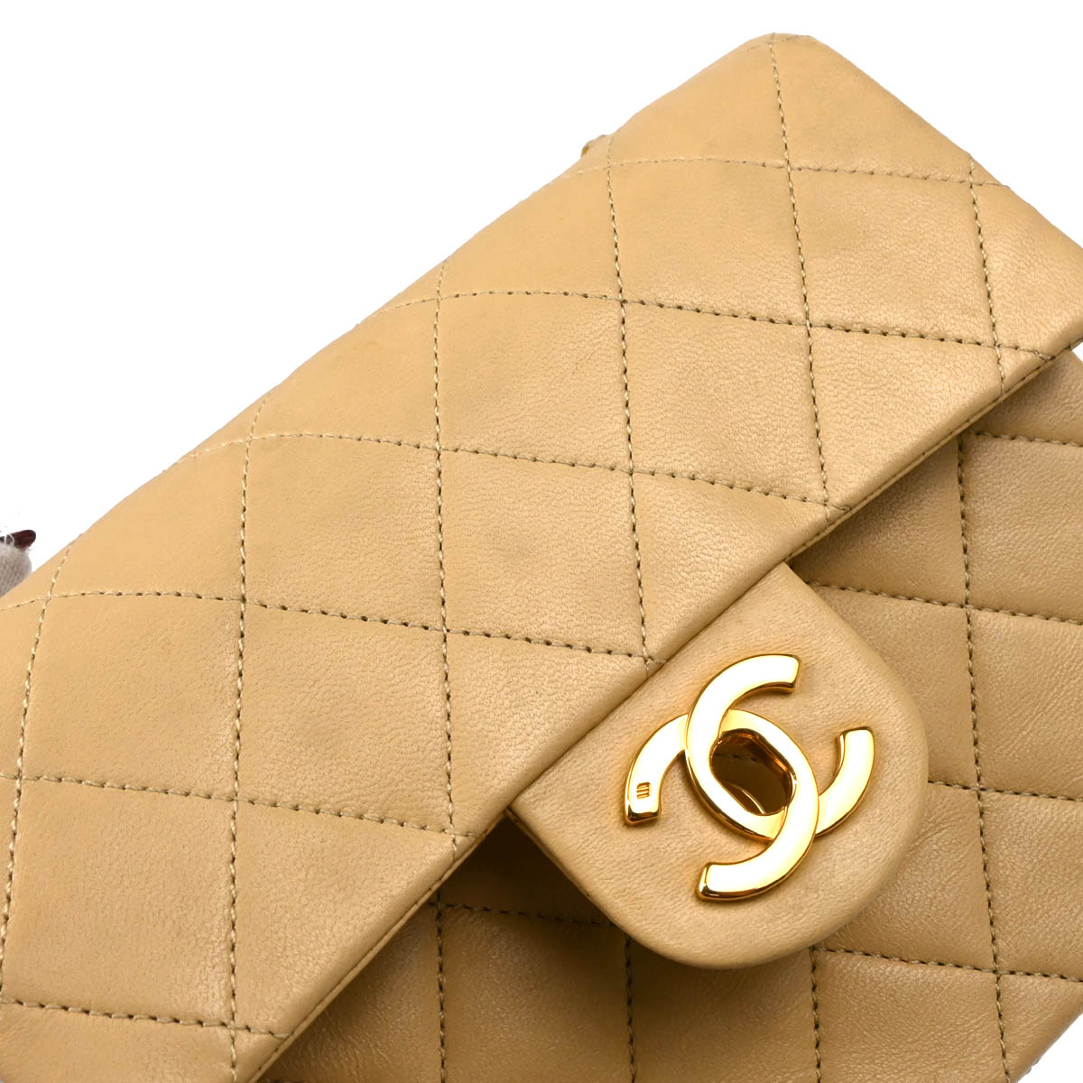 Chanel 1989-1991 Beige Lambskin Mini Classic Square Flap Shoulder Bag 17