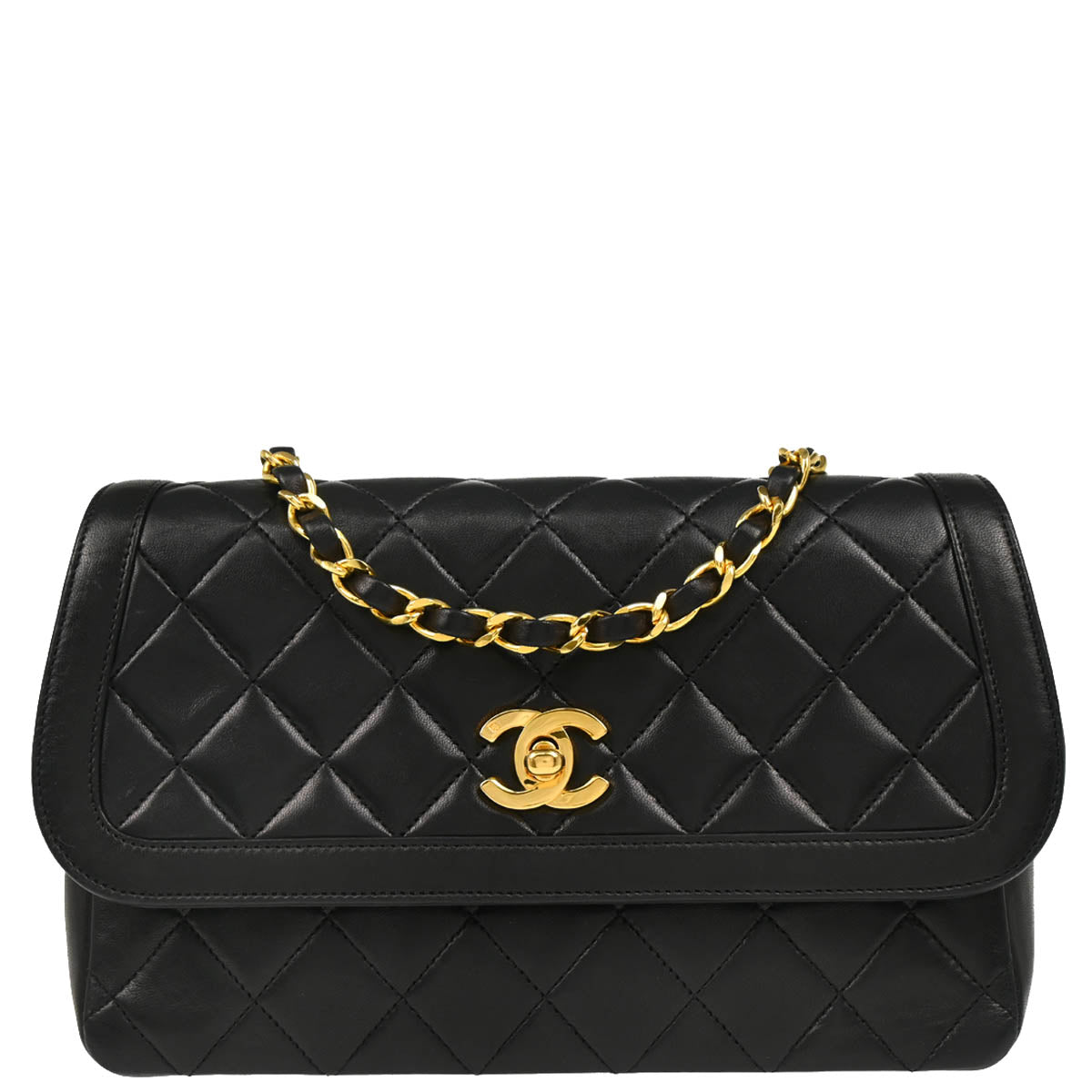 Chanel 1989-1991 Black Lambskin Chain Shoulder Bag