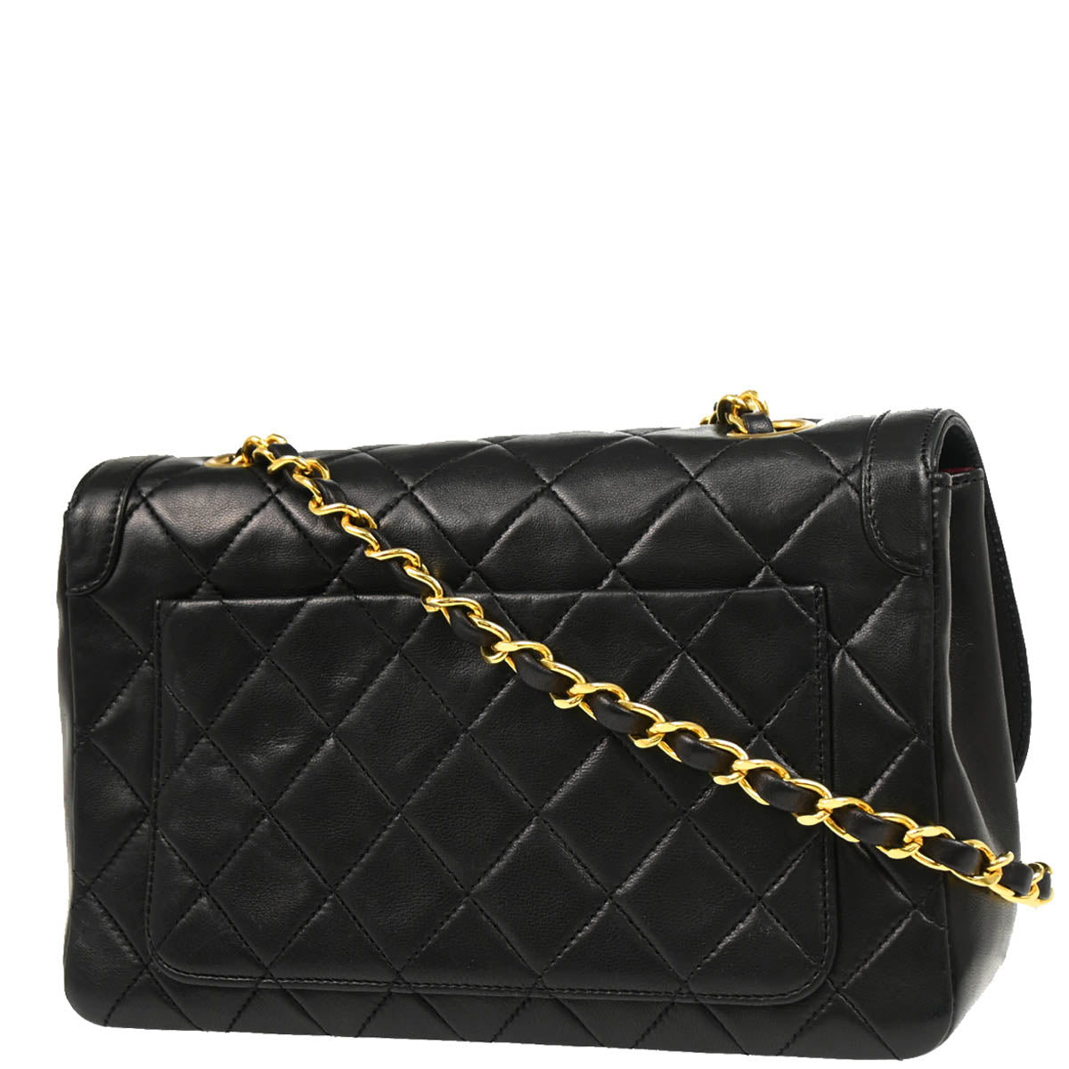 Chanel 1989-1991 Black Lambskin Chain Shoulder Bag
