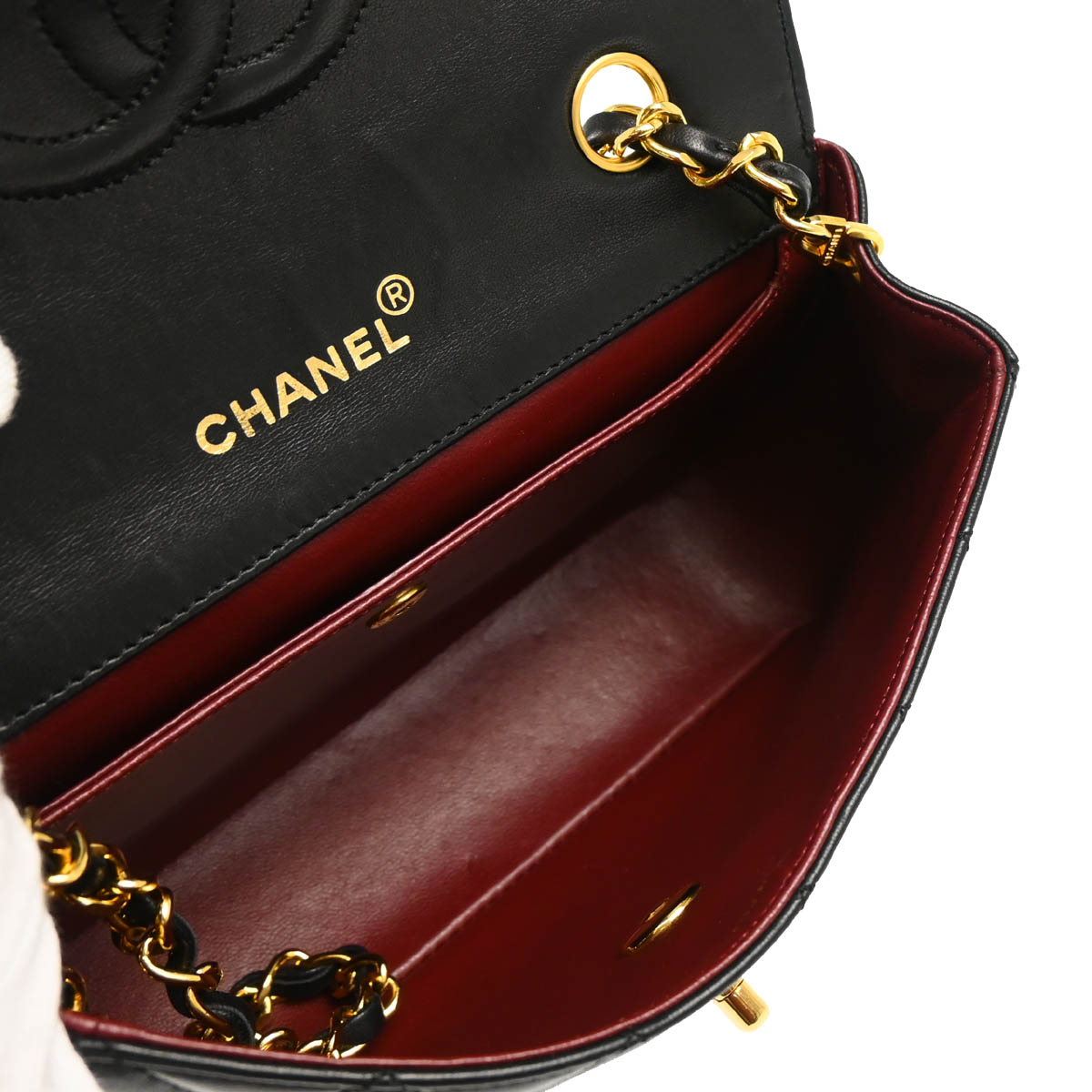 Chanel 1989-1991 Black Lambskin Chain Shoulder Bag