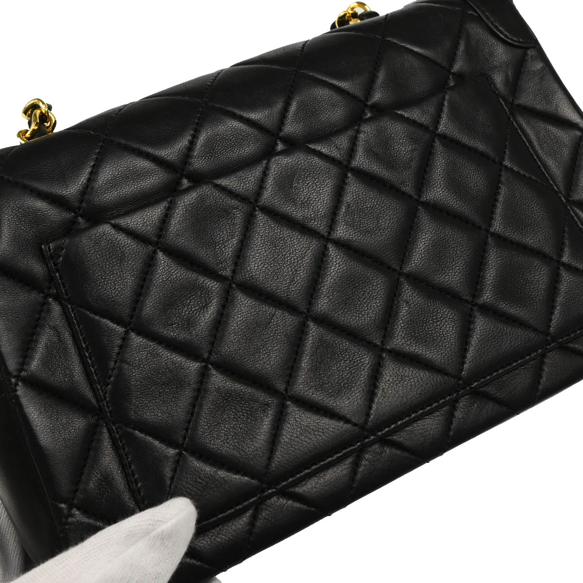 Chanel 1989-1991 Black Lambskin Chain Shoulder Bag