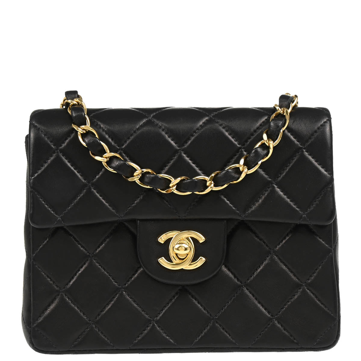Chanel 2000-2002 Black Lambskin Mini Classic Square Flap Shoulder Bag 17