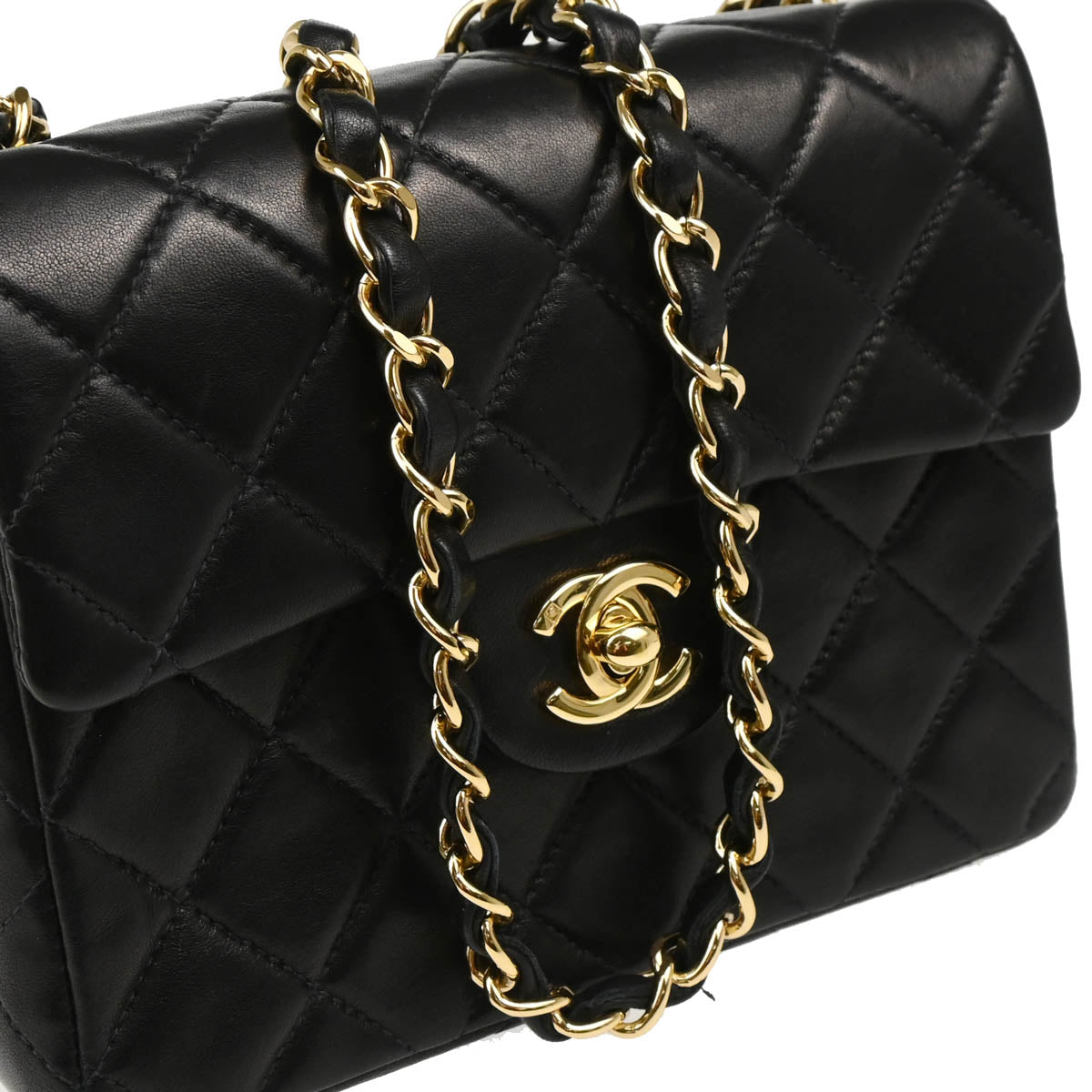 Chanel 2000-2002 Black Lambskin Mini Classic Square Flap Shoulder Bag 17