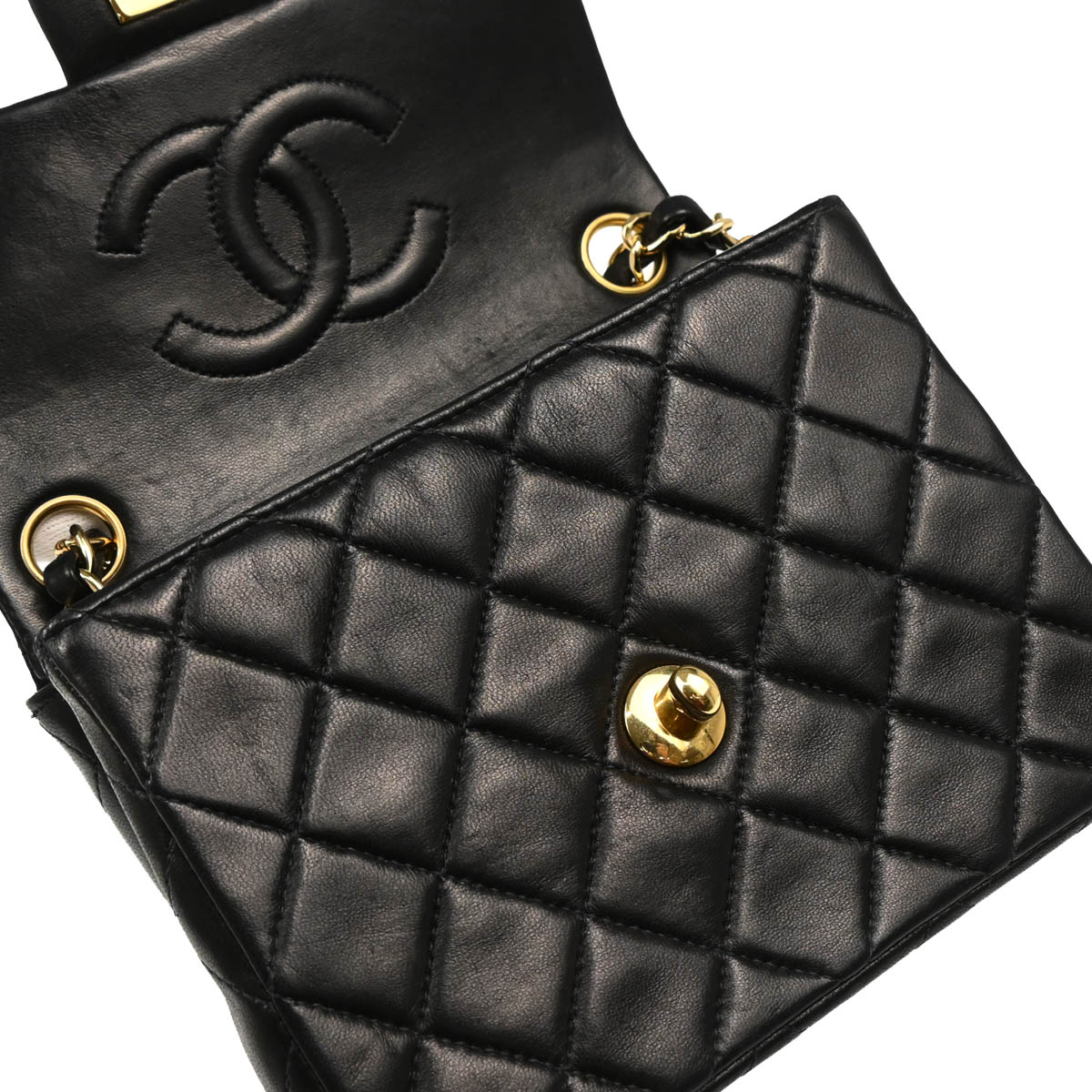 Chanel 2000-2002 Black Lambskin Mini Classic Square Flap Shoulder Bag 17