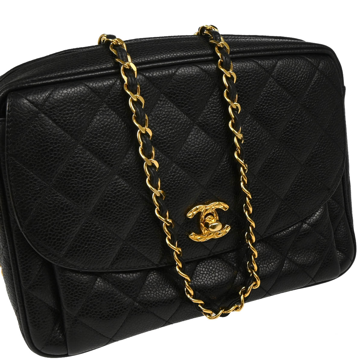 Chanel 1991-1994 Black Caviar Camera Bag Small