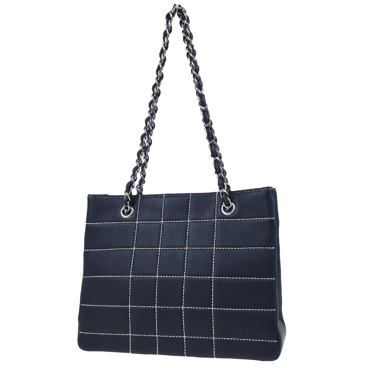 Chanel 2002-2003 Black Calfskin Wild Stitch Choco Bar Chain Tote Handbag