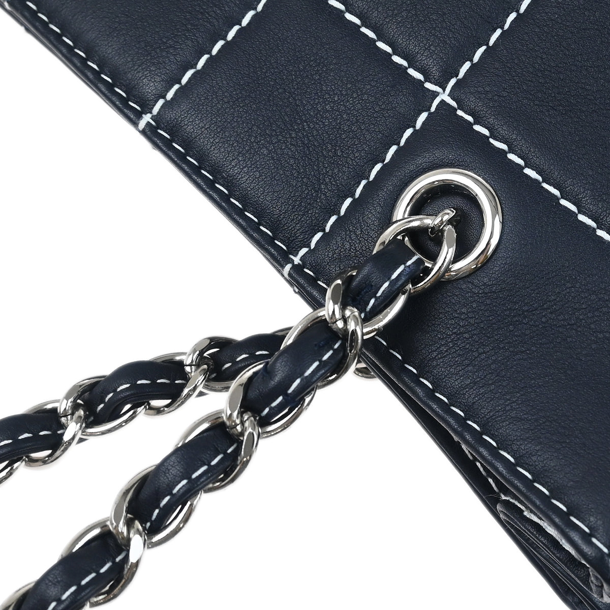 Chanel 2002-2003 Black Calfskin Wild Stitch Choco Bar Chain Tote Handbag