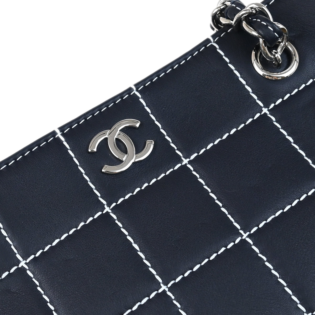 Chanel 2002-2003 Black Calfskin Wild Stitch Choco Bar Chain Tote Handbag