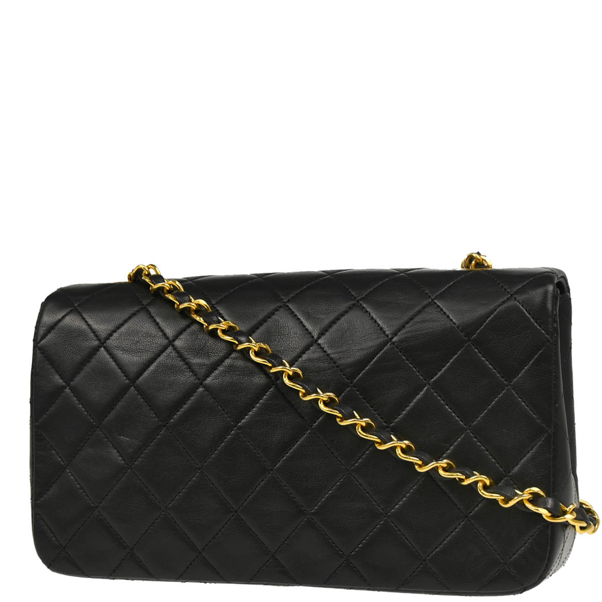 Chanel 1989-1991 Black Lambskin Turnlock Small Full Flap Shoulder Bag