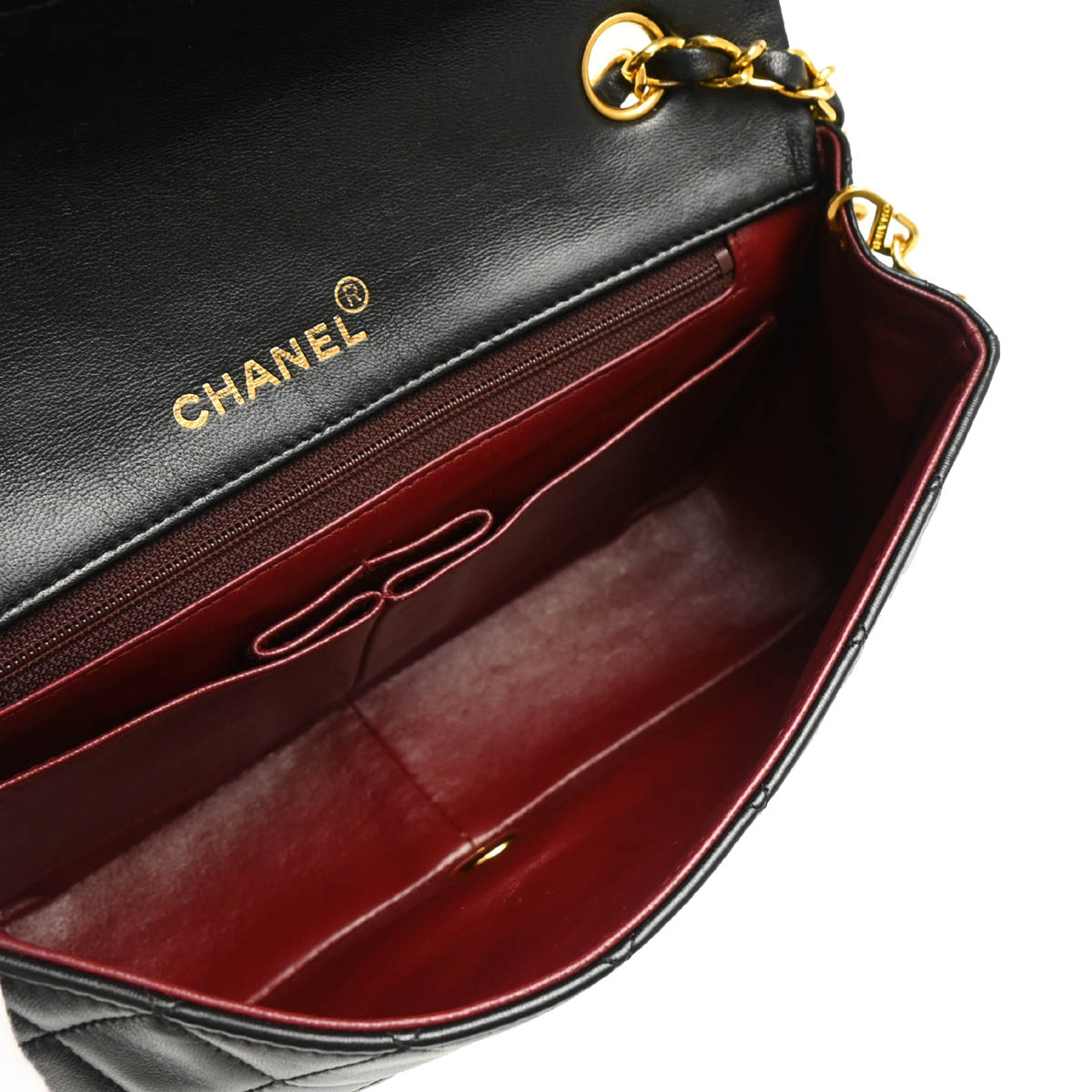Chanel 1989-1991 Black Lambskin Turnlock Small Full Flap Shoulder Bag