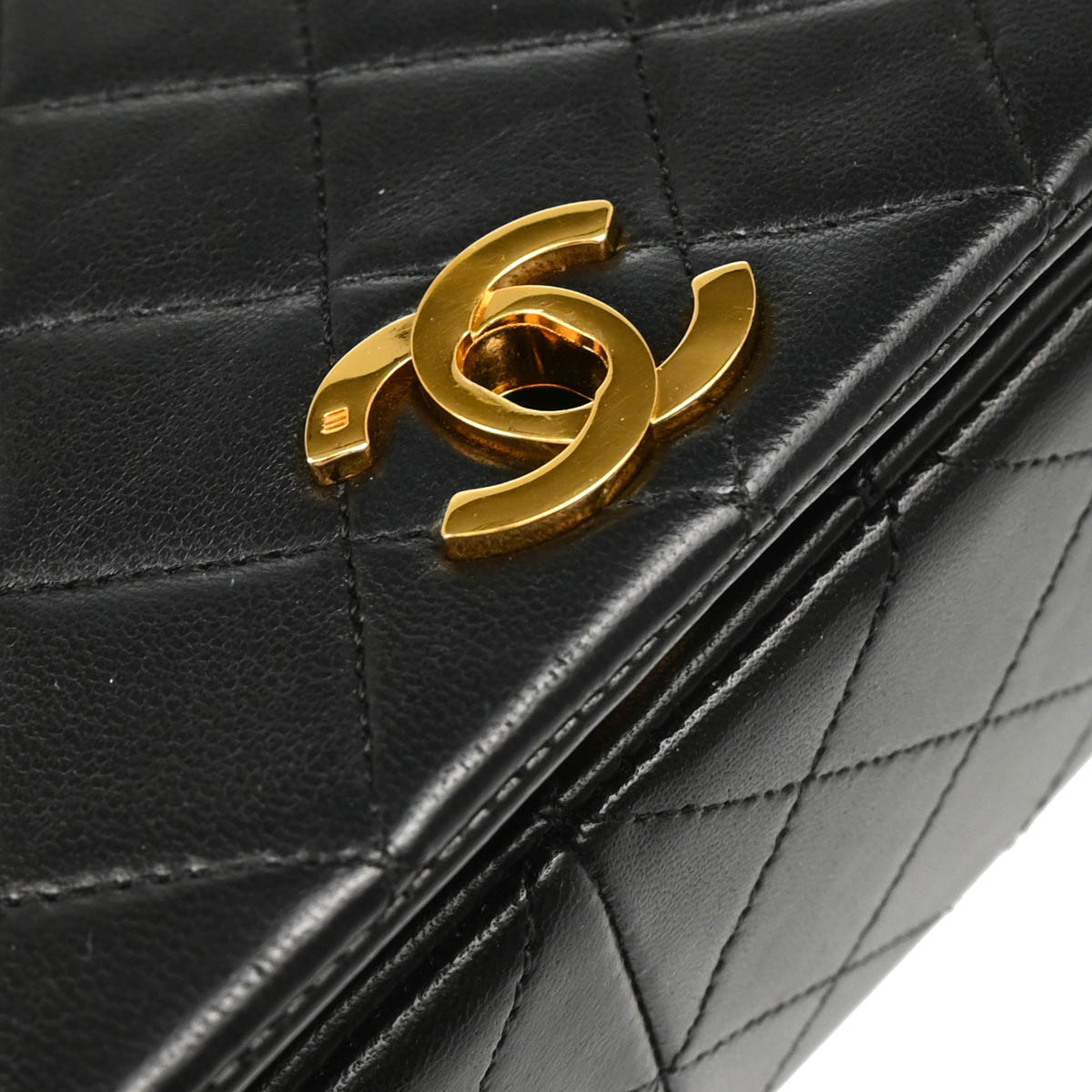 Chanel 1989-1991 Black Lambskin Turnlock Small Full Flap Shoulder Bag