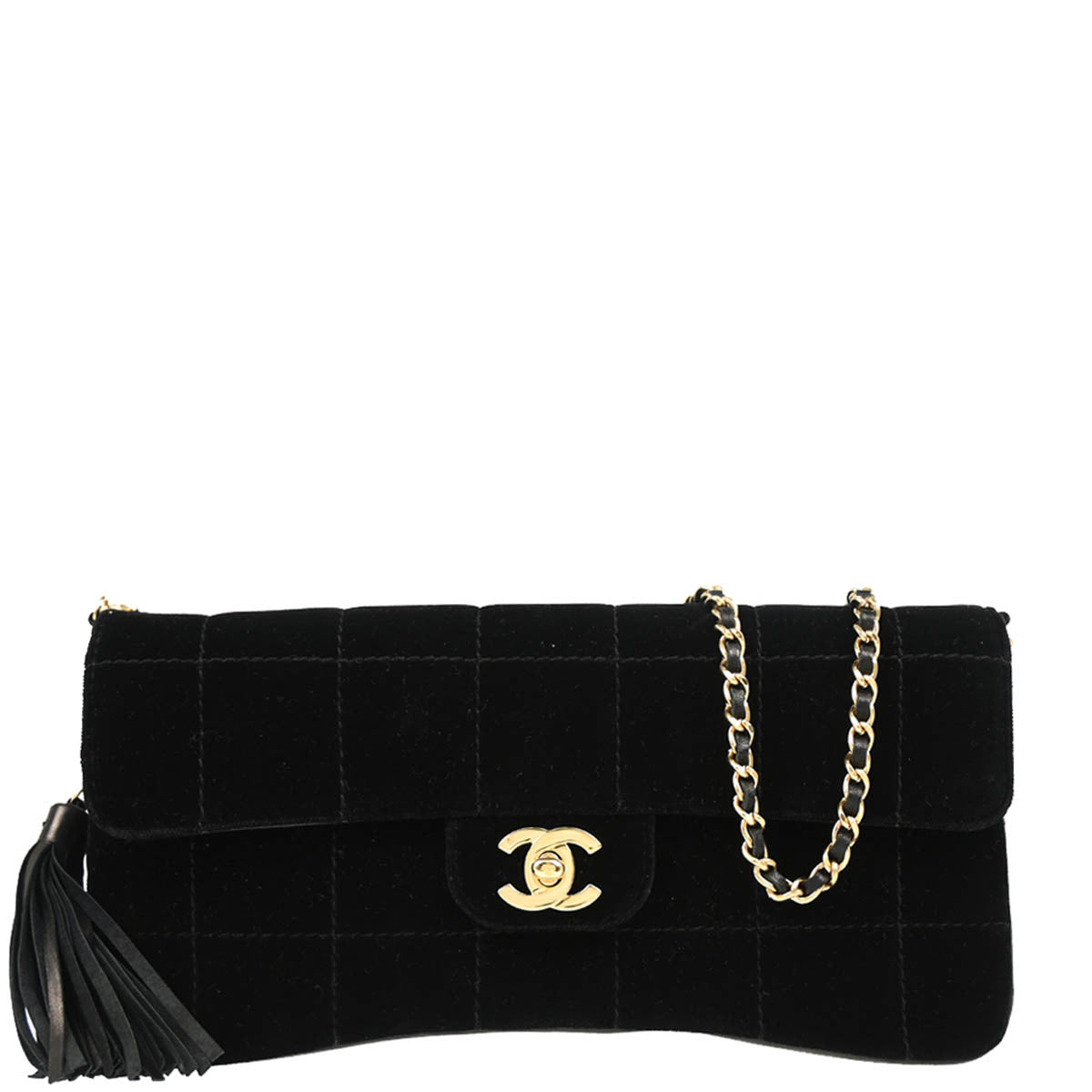 Chanel 2002-2003 Black Velvet Choco Bar Shoulder Bag